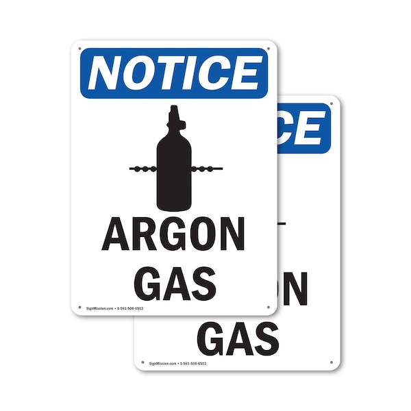 Signmission Argon Gas OSHA Notice Sign, Plastic, 7in W x 10in L, 2PK OS-2PACK-NS-P-710-V-10174 - main